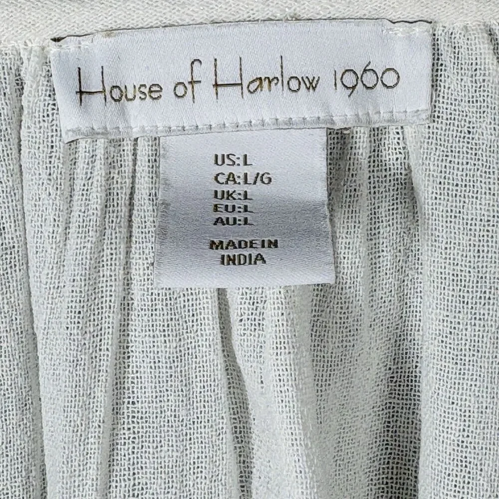 House of Harlow 1960 Boho Top Size L Ivory Embroidered Romantic Cottagecore - Picture 4 of 15